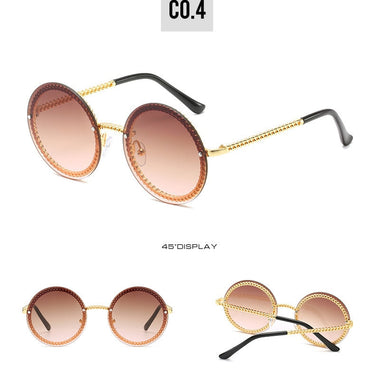 Women's Luxury Round Designer Rimless Sunglasses with Pearl Chain - SolaceConnect.com