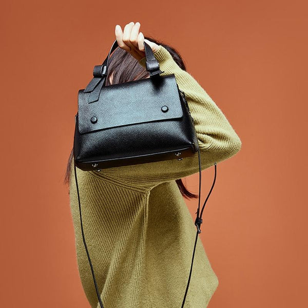 Women's Luxury Soft Cowhide Genuine Leather Black Messenger Handbag - SolaceConnect.com