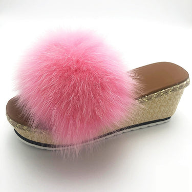 Women's Luxury Summer Real Fox Fur Wedges Pink Color House Slippers  -  GeraldBlack.com
