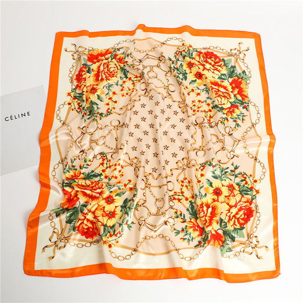 Women's Luxury Vintage Flower Printed Square Silk Neckerchief Scarf  -  GeraldBlack.com