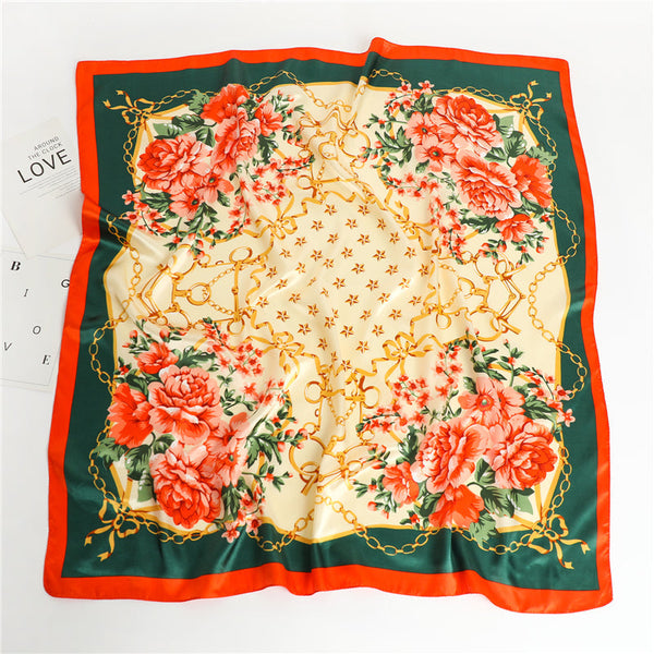 Women's Luxury Vintage Flower Printed Square Silk Neckerchief Scarf  -  GeraldBlack.com