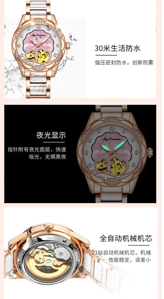 Women's Mechanical Diamond Automatic Skeleton Ceramic Strap Wristwatches  -  GeraldBlack.com