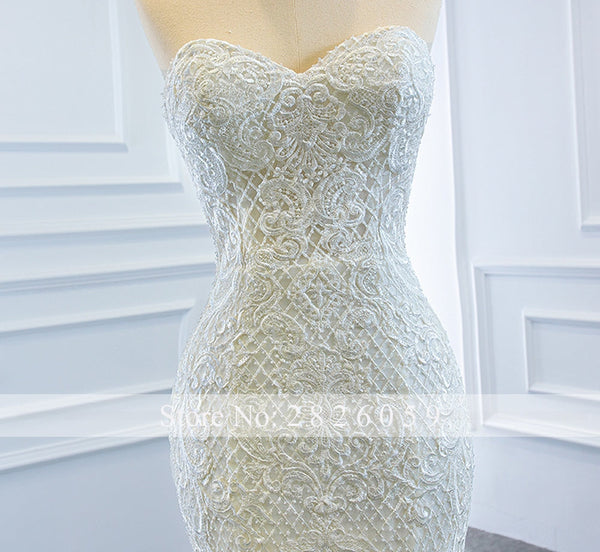 Women's Mermaid Lace Satin Strapless Floor-Length Bridal Gowns  -  GeraldBlack.com