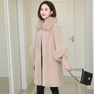 Women's Mid-Length Fox Fur Collar Wool All-in-One Winter Coat  -  GeraldBlack.com