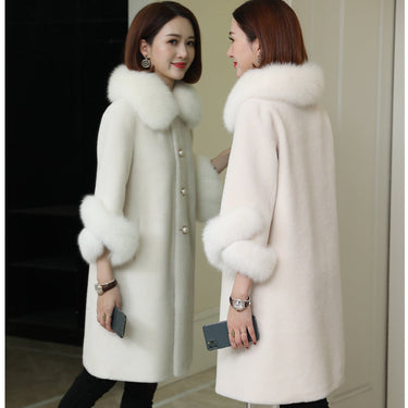Women's Mid-Length Fox Fur Collar Wool All-in-One Winter Coat  -  GeraldBlack.com