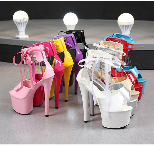Women's Modern Summer Fashion Laceup Ankle Strap Thin Hi-Heel Pumps  -  GeraldBlack.com