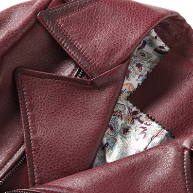 Women's Motorcycle Sheepskin Genuine Leather Turn-down Collar Short Jacket  -  GeraldBlack.com
