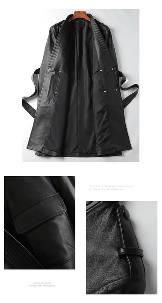 Women's Motorcycle V-Neck Sheepskin Genuine Leather Long Jacket  -  GeraldBlack.com