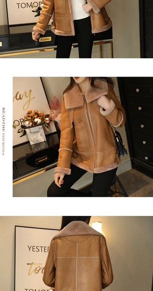 Women's Natural Fur Wide Waist Motorcycle Jacket for Autumn and Winter  -  GeraldBlack.com