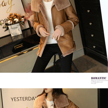 Women's Natural Fur Wide Waist Motorcycle Jacket for Autumn and Winter  -  GeraldBlack.com
