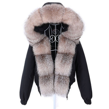 Women's Natural Raccoon Fur Collared Thick Winter Jacket in Black Color  -  GeraldBlack.com
