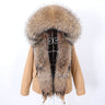 Women's Natural Raccoon Fur Collared Winter Jacket with Full Sleeves  -  GeraldBlack.com