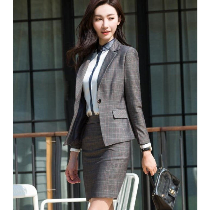 Women's Notched Collar Office Formal Work Wear Long Sleeve Two Piece Suit  -  GeraldBlack.com