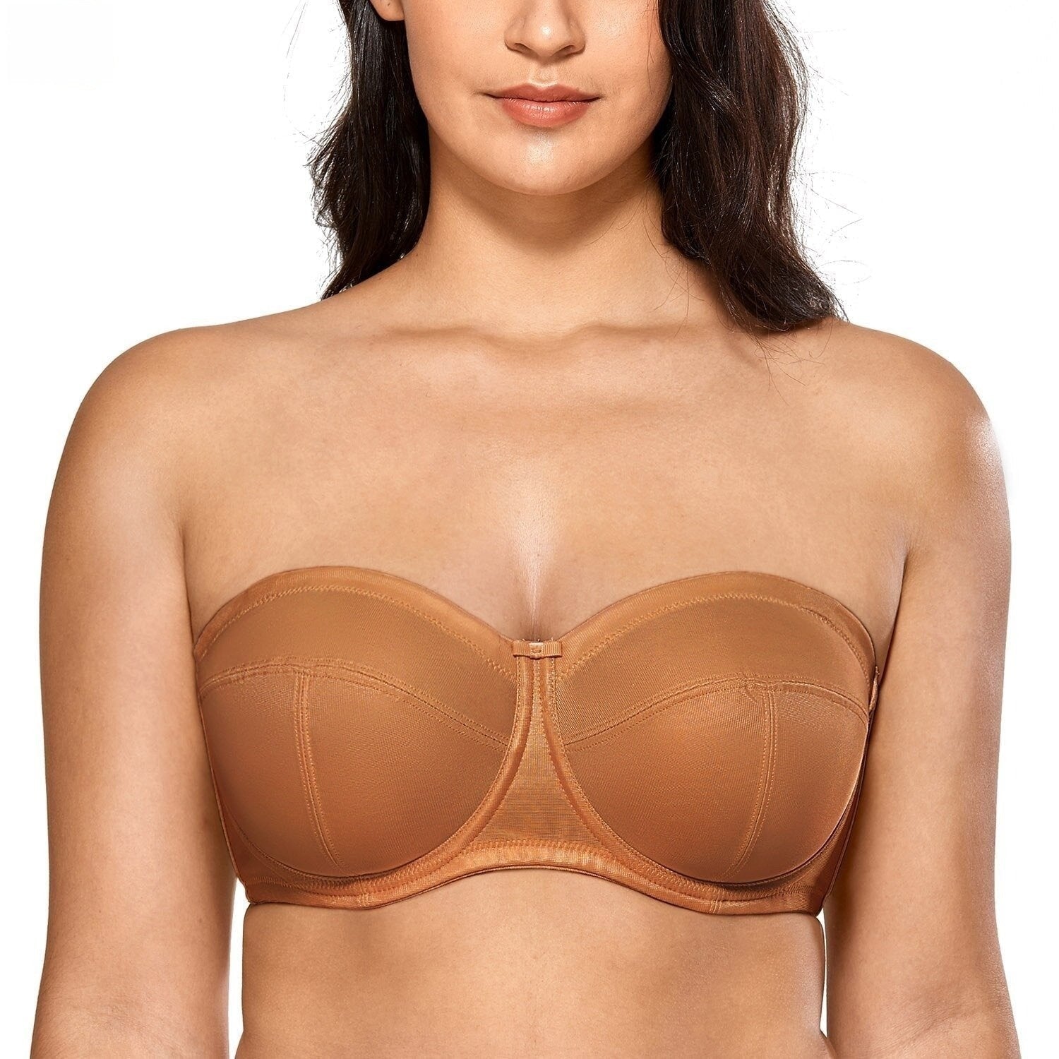 Beige Strapless Underwire Lace Bandeau Unlined Support Bra for Women –