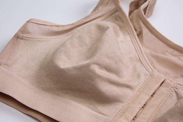 Women's Oatmeal Color Full Coverage Front Closure Non-Padded X-shape Back Bra  -  GeraldBlack.com