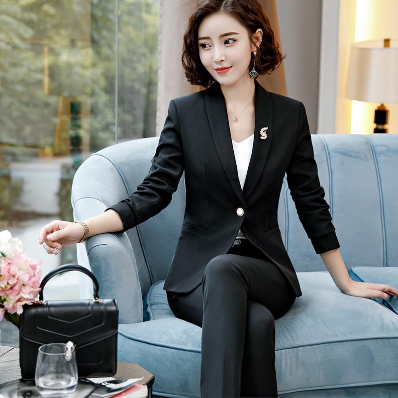 Women's Office 2-Piece Business Formal Pant Suit with Shawl Collar ...