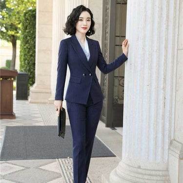 Women's Office Wear Striped Business Suits with Pants and Blazer