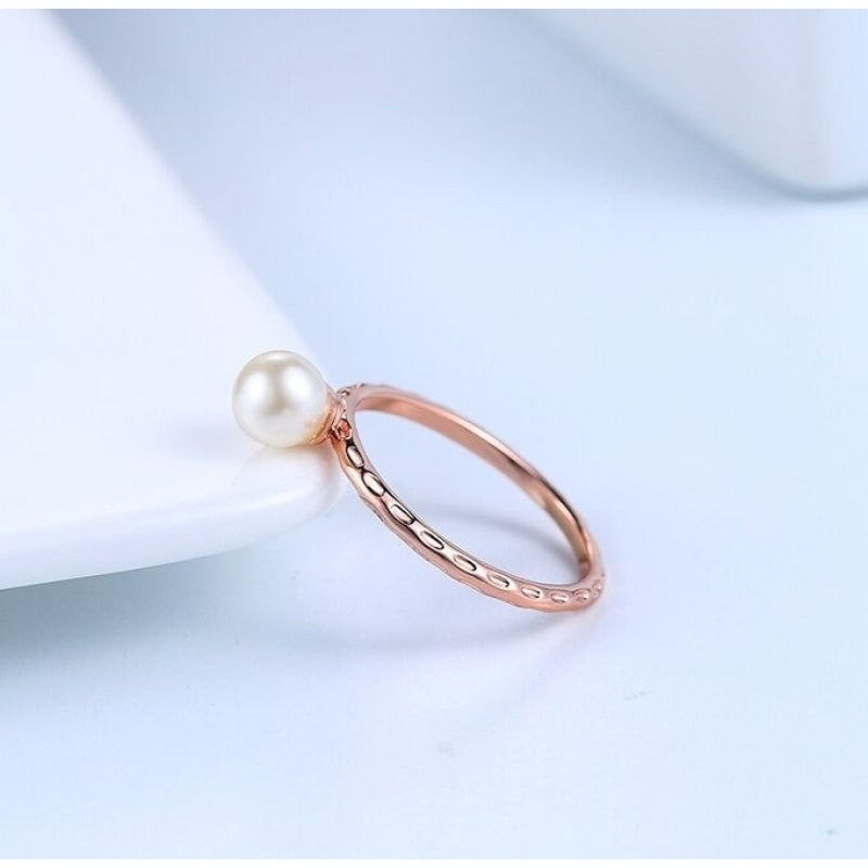 Women's OL Style Imitation Pearl Rose Gold Color Rings for Wedding Party  -  GeraldBlack.com