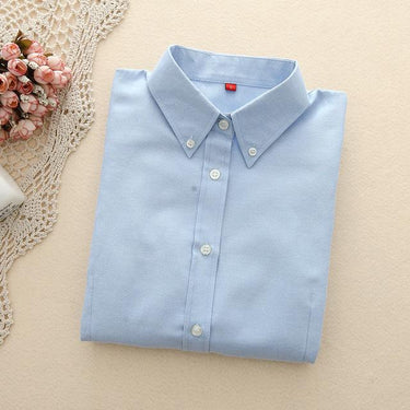 Women's Oxford Long Sleeve Solid Casual Blouse with Buttons and Collar - SolaceConnect.com