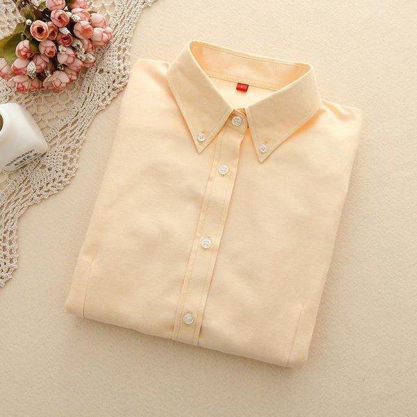 Women's Oxford Long Sleeve Solid Casual Blouse with Buttons and Collar - SolaceConnect.com