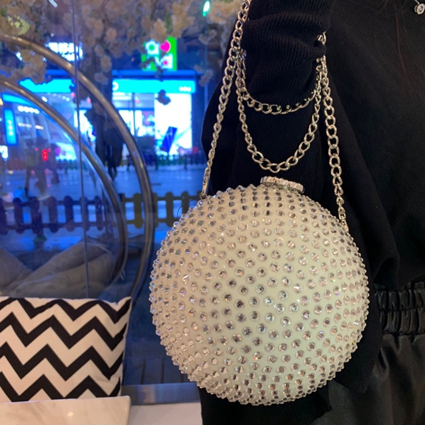Women's Party Fashion Diamonds Chains Round Ball Mini Handbags  -  GeraldBlack.com