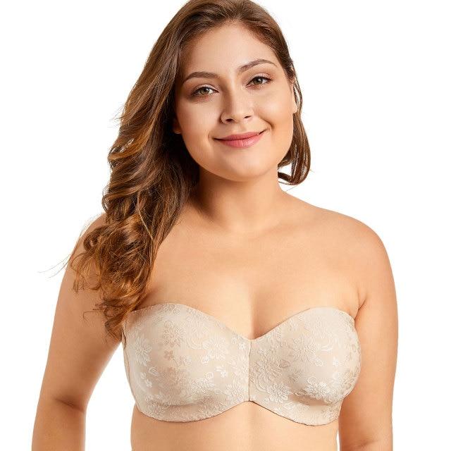 Women's Peach Dew Color Floral Non-Padded Strapless Underwire Bra - SolaceConnect.com