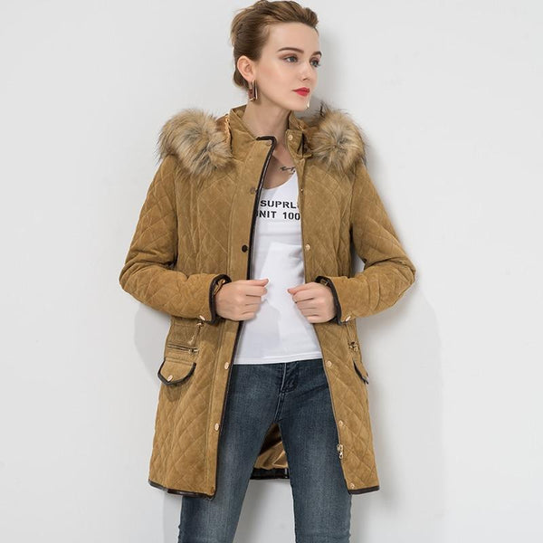 Women's Pigskin Detachable Hooded Faux fur Collar Leather Motorcycle Jacket - SolaceConnect.com