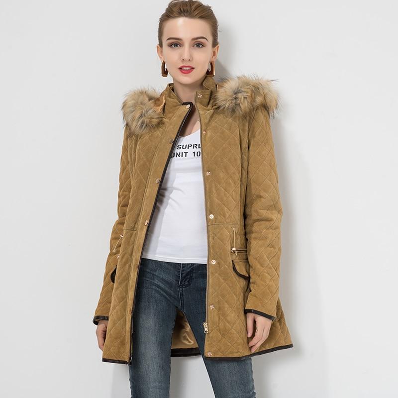Women's Pigskin Detachable Hooded Faux fur Collar Leather Motorcycle Jacket  -  GeraldBlack.com