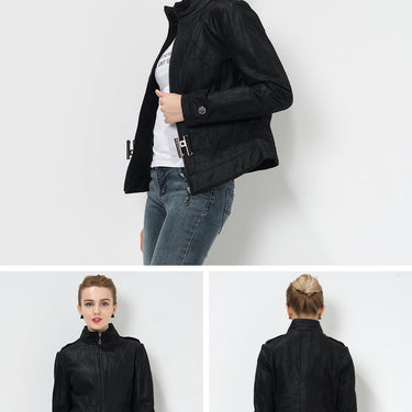 Women's Pigskin Real Slim Genuine Leather motorcycle jacket with belt - SolaceConnect.com