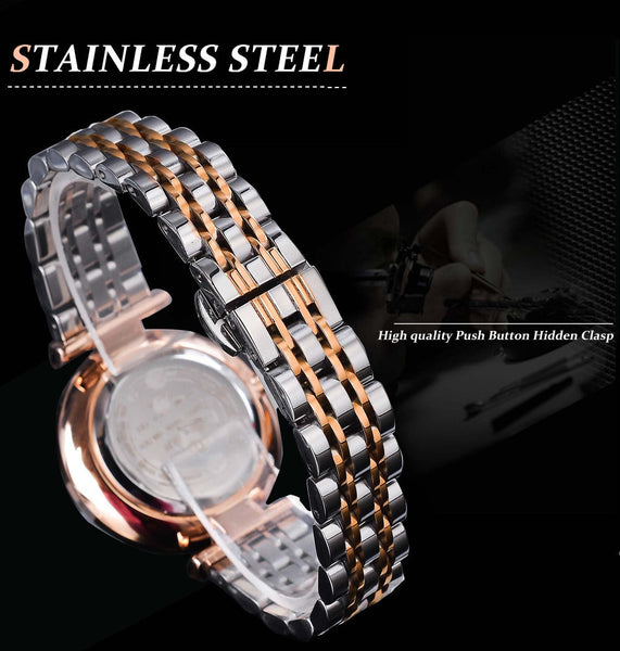Women's Pink Dial Diamond Quartz Movement Stainless Steel Wrist Watch  -  GeraldBlack.com