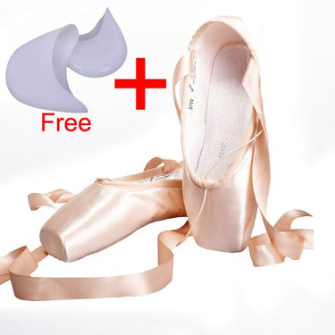 Women's Pink Satin Ballet Dance Point Shoes with Ribbon and Gel Toe Pad - SolaceConnect.com