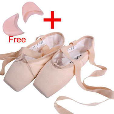 Women's Pink Satin Ballet Dance Point Shoes with Ribbon and Gel Toe Pad - SolaceConnect.com