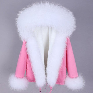 Women's Pink Winter Style Natural Racoon Fur Sleeves and Collar Parkas  -  GeraldBlack.com