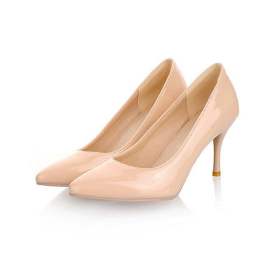 Women's Plus Size 34-47 Synthetic Leather High Heel Party Slip-On Pumps - SolaceConnect.com