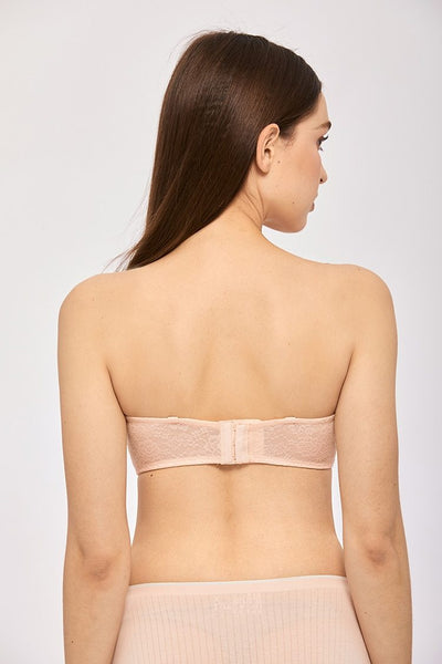 Women's Plus Size Apricot Pink Floral Lace Unlined Non Slip Strapless Bra - SolaceConnect.com