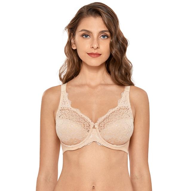 Women's Plus Size Beige Color Lace Non Padded Full Coverage Underwire Bra - SolaceConnect.com