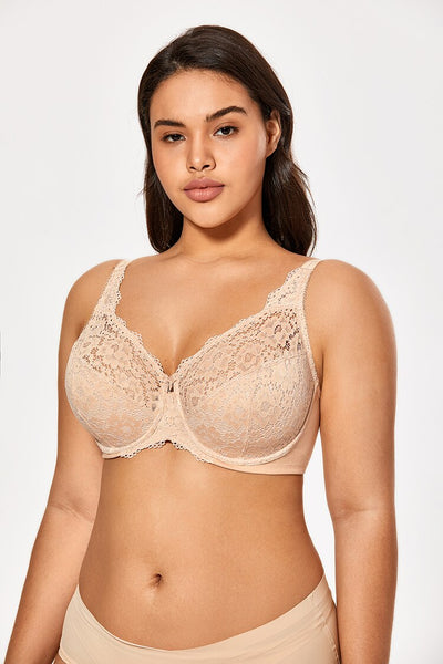 Women's Plus Size Beige Color Lace Non Padded Full Coverage Underwire Bra - SolaceConnect.com
