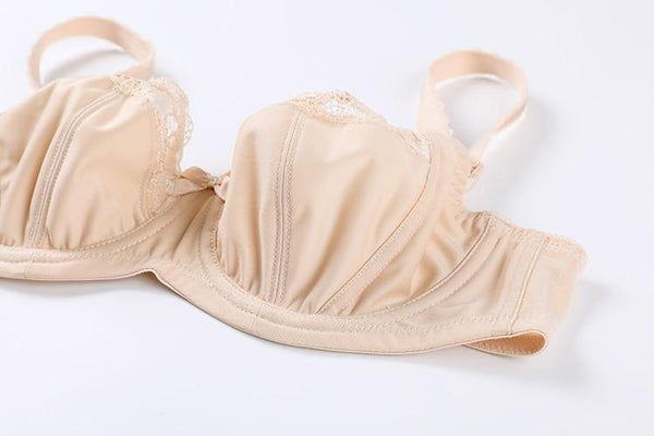 Women's Plus Size Beige Color Lace Non Padded Full Cup Strap Bra - SolaceConnect.com