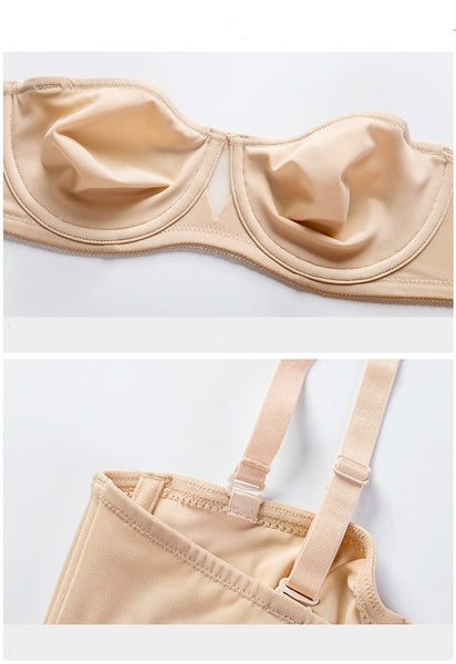 Women's Plus Size Beige Color Multiway Smooth Non Padded Strapless Bra - SolaceConnect.com