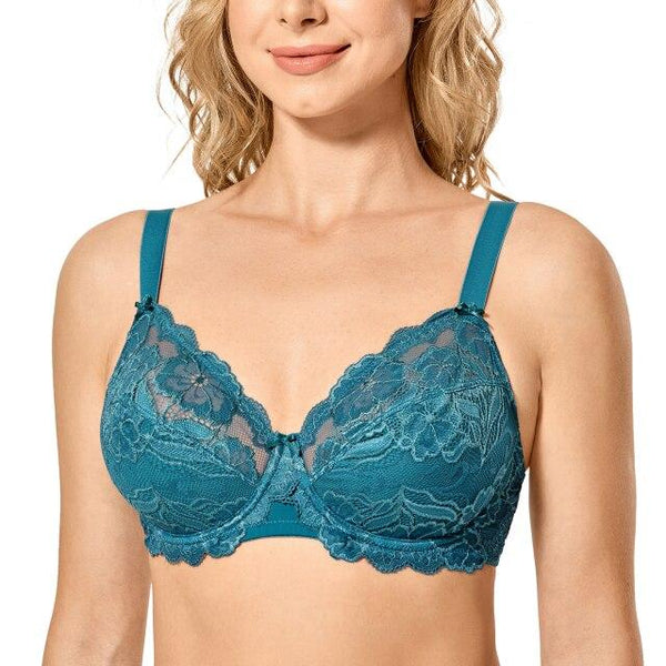 Women's Plus Size Beige Floral Lace Full Coverage Non-Foam Underwired Bra - SolaceConnect.com