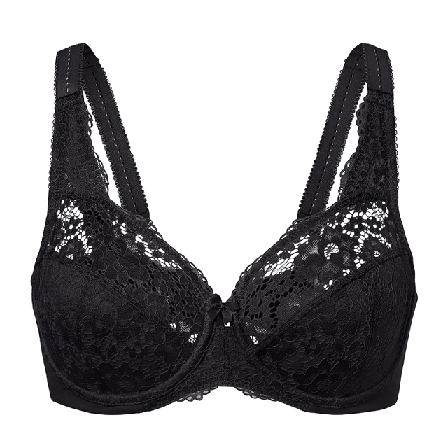 Women's Plus Size Black Color Lace Non Padded Full Coverage Underwire Bra - SolaceConnect.com
