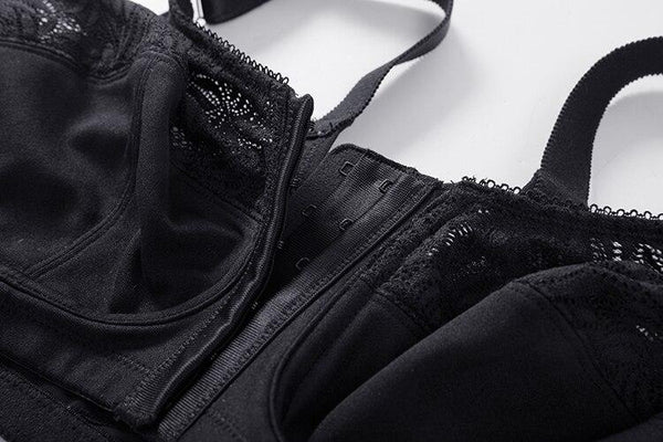 Women's Plus Size Black Full-Figure Wire-Free Front Closure Posture Bra - SolaceConnect.com