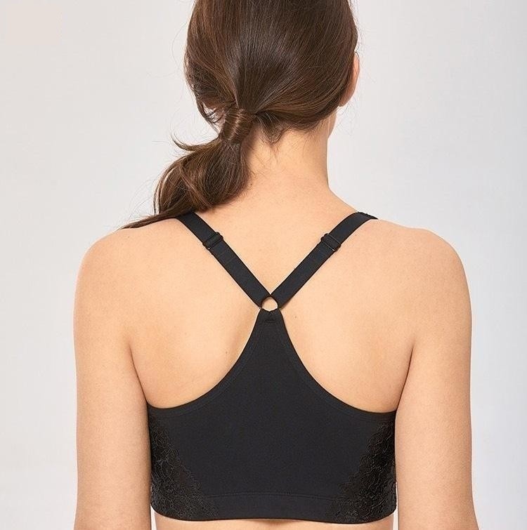 Women's Plus Size Black Lace Full Figure Front Closure X Shape Strap Bra  -  GeraldBlack.com