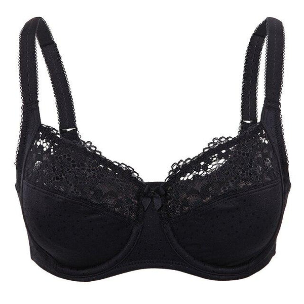 Women's Plus Size Black Sheer Lace Full Coverage Non-Padded Underwire Bra - SolaceConnect.com