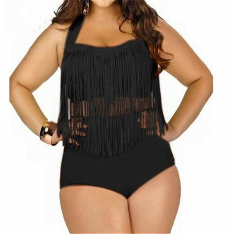 Women's Plus Size Fringed Bikini Set Underwire Push Up High Waist Swimwear  -  GeraldBlack.com