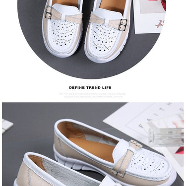 Women's Plus Size Genuine Leather Hollow EVA Slip-on Flats Moccasins Loafers - SolaceConnect.com