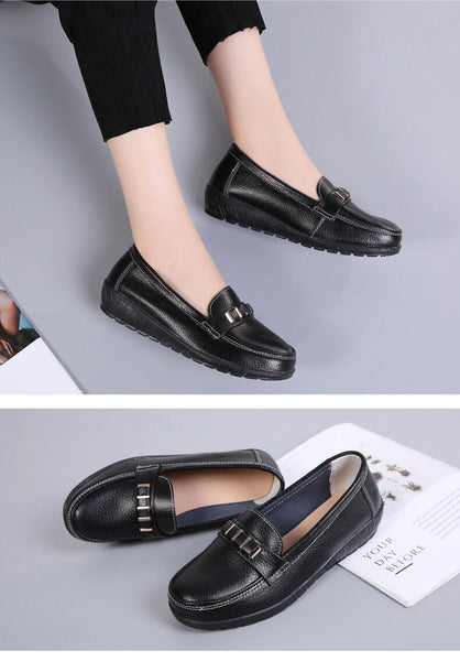 Women's Plus Size Genuine Leather Round Toe Slip-on Flats Loafers Shoes - SolaceConnect.com