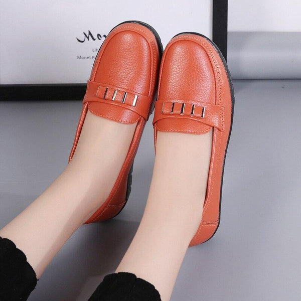 Women's Plus Size Genuine Leather Round Toe Slip-on Flats Loafers Shoes  -  GeraldBlack.com