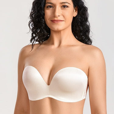 Women's Plus Size Ivory Floral Padded Support Strapless Underwire Bra - SolaceConnect.com