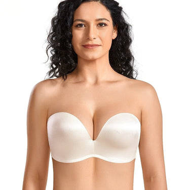 Women's Plus Size Ivory Floral Padded Support Strapless Underwire Bra  -  GeraldBlack.com